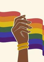 Hand and rainbow lgbt flag and celebrate pride month illustration. vector