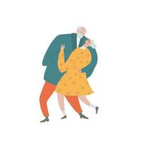 mayor personas Pareja bailando juntos. antiguo hombre y mujer bailando retro popular romántico bailar. aislado mano dibujado plano vector ilustración.