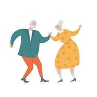 antiguo Pareja bailando gracioso baile. danza clase para anciano. aislado mano dibujado plano vector ilustración.