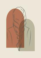 Woman back view linear drawing minimalist illustration poster. vector