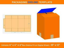 caja de cartón regular ranurado envase caja, dieline modelo 4x4x6 pulgada vector