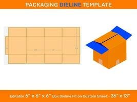 Vector Shipping Carton Box, Dieline Template, 6x6x6 inch,