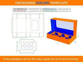 Cupcake Box Window Display 6 Holes Insert Dieline Template vector