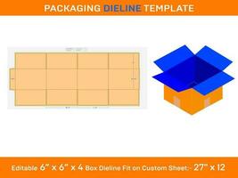 rsc vector Envío caja de cartón caja, dieline plantilla, 6x6x4 pulgada