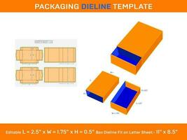 Match box, Drawer Box, Dieline Template, 2.5x 1.75 x 0.5 inch, vector