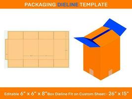 6x6x8 inch Shipping Carton Box, Dieline Template vector