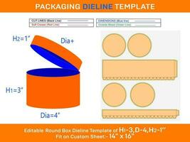 barato sombrero caja, redondo tapa caja dieline modelo con el dimensión h1 3, re 4, h2 1 pulgada vector