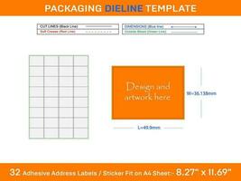 32 Adhesive Address Labels Dieline Template 49.9 x 36.138mm vector