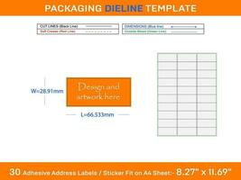 30 Adhesive Address Labels Dieline Template 66.533 x 28.91mm vector