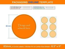 6pcs 83 mm CIRCLE labels sticker dieline template vector