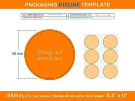 6pcs 88 mm CIRCLE labels sticker dieline template vector