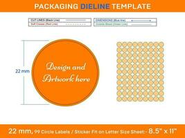 99pcs 22 mm CIRCLE or ROUND label sticker dieline template vector