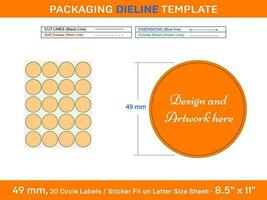 20pcs 49 mm CIRCLE or ROUND label sticker dieline template vector