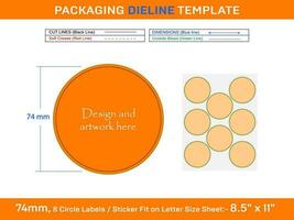 8pcs 74 mm CIRCLE labels sticker dieline template vector