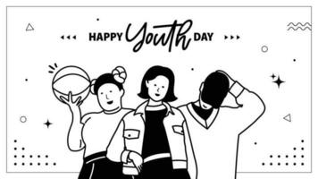 Happy youth day banner with black and white theme vector