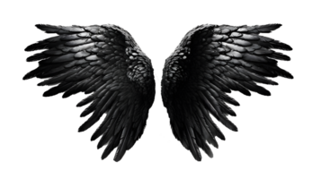 black angel wings ornament isolated on a transparent background ,generative ai png