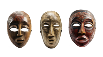traditional wooden tribal mask isolated on transparent background , png