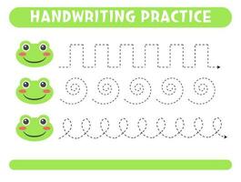 Tracing lines with cute frog. Handwriting practice. vector