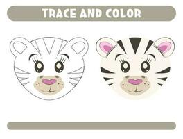 Trace and color cute zebra. Worksheet for kids vector