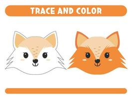 Trace and color cute fox. Worksheet for kids vector