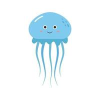 Cute blue cartoon jellyfish. Vector illustration