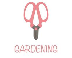 Gardening scissors with slogan in pink color. vector