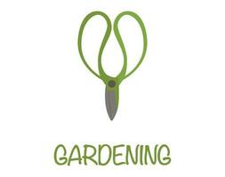 Gardening scissors with slogan in green color. vector