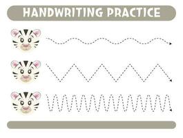 Tracing lines with cute zebra. Handwriting practice. vector