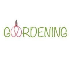 Gardening word text typography design with scissors into the text vector