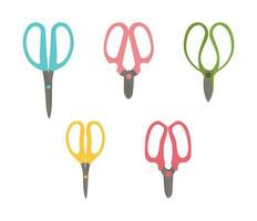 Set of colorful gardening scissors. vector