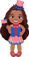 American African Girl Portrait Celebrating 4th Of July Independence Day with Costume, Holding Flags Cartoon png