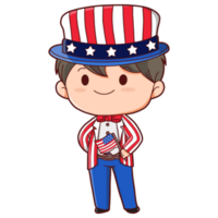 4th July Happy USA Independence Day Hand Drawing with American Boy Costume wearing Uncle Sam Hat png