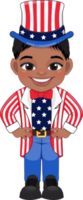 American African Boy Portrait Celebrating 4th Of July Independence Day with Costume, Wearing Uncle Sam Hat Cartoon png