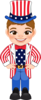 American Boy Portrait Celebrating 4th Of July Independence Day with Costume, Wearing Uncle Sam Hat Cartoon png