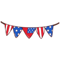 4th July Happy USA Independence Day Hand Drawing with American Color Flags Garland png