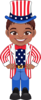 American African Boy Portrait Celebrating 4th Of July Independence Day with Costume, Wearing Uncle Sam Hat Cartoon png