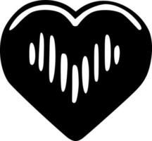 Black heart with wave design, black white vector illustration