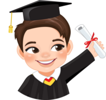 Boy holding diploma in academic gown for graduation day, Happy boy cartoon character for graduation day card template png