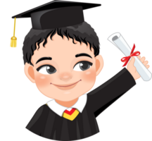 Boy holding diploma in academic gown for graduation day, Happy boy cartoon character for graduation day card template png