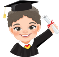 Boy holding diploma in academic gown for graduation day, Happy boy cartoon character for graduation day card template png