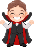 pequeño drácula con negro traje, Víspera de Todos los Santos fiesta con linda vampiro dibujos animados personaje png