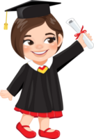 Girl holding diploma in academic gown for graduation day, Happy girl cartoon character for graduation day card template png