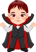 peu dracula avec noir costume, Halloween fête avec mignonne vampire dessin animé personnage png