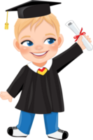 Boy holding diploma in academic gown for graduation day, Happy boy cartoon character for graduation day card template png