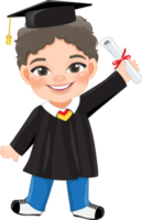 Boy holding diploma in academic gown for graduation day, Happy boy cartoon character for graduation day card template png