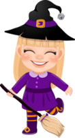 Little witch holding the broom, Halloween party cartoon character png