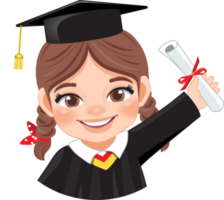Girl holding diploma in academic gown for graduation day, Happy girl cartoon character for graduation day card template png