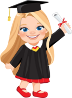 Girl holding diploma in academic gown for graduation day, Happy girl cartoon character for graduation day card template png