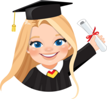 Girl holding diploma in academic gown for graduation day, Happy girl cartoon character for graduation day card template png