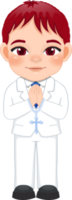 First communion boy praying has a rosary in his hand cartoon png